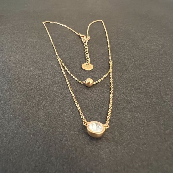 NOC Marlyn Schiff Double Layered Gold Tone Necklace With Clear Crystal G… - Picture 7 of 11